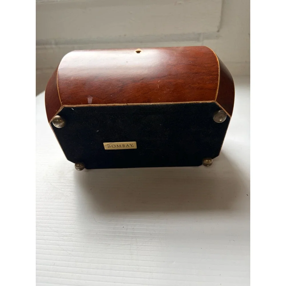 Bombay Company Octagon-Shaped Wooden Jewelry Box Black Velvet Interior No Key